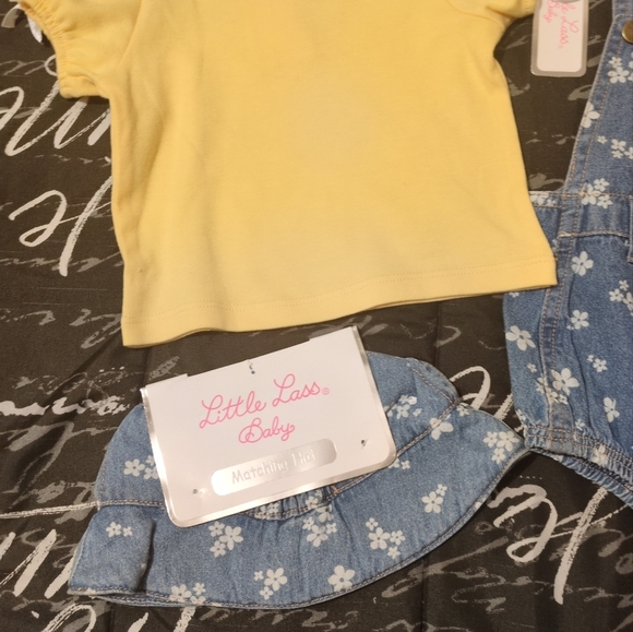 Little Lass 3 PC Blue Floral Baby Romper/Hat Yellow T-shirt 18 Months - Picture 4 of 4
